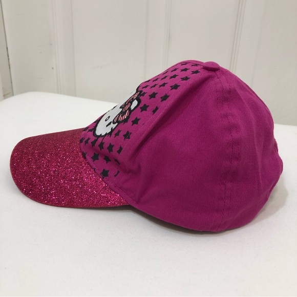 Hello Kitty Sanrio Glitter Stars Hot Pink Black Hat Cap Adjustable Youth Teen - Picture 3 of 13